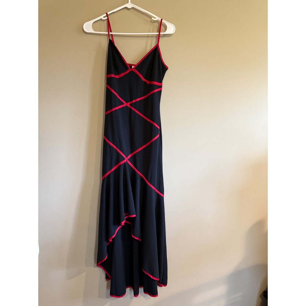 Lipstick Vintage Y2K Black Red Trim High Low Ruffle Maxi Dress Prom Small USA